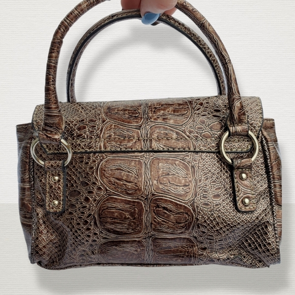 GUESS Portocall Mini Brown Alligator Embossed Baguette Handbag - Picture 3 of 16